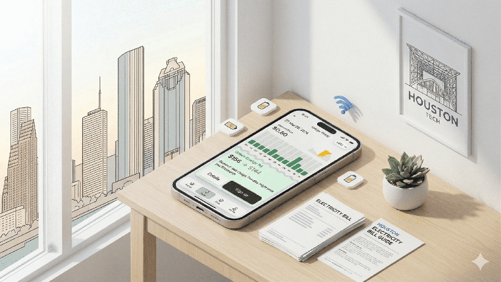 Illustration for the Houston electricity bill guide.