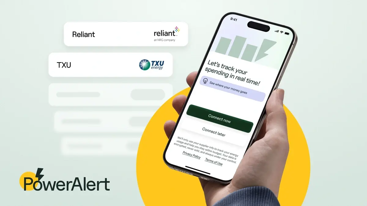 Editorial illustration showing Texas electricity tracking and budget alerts.